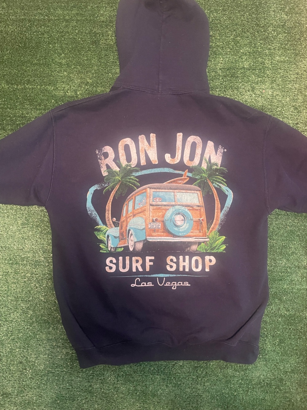 Ron Jon Navy Hoodie with Teal & Orange Surf Van Graphic